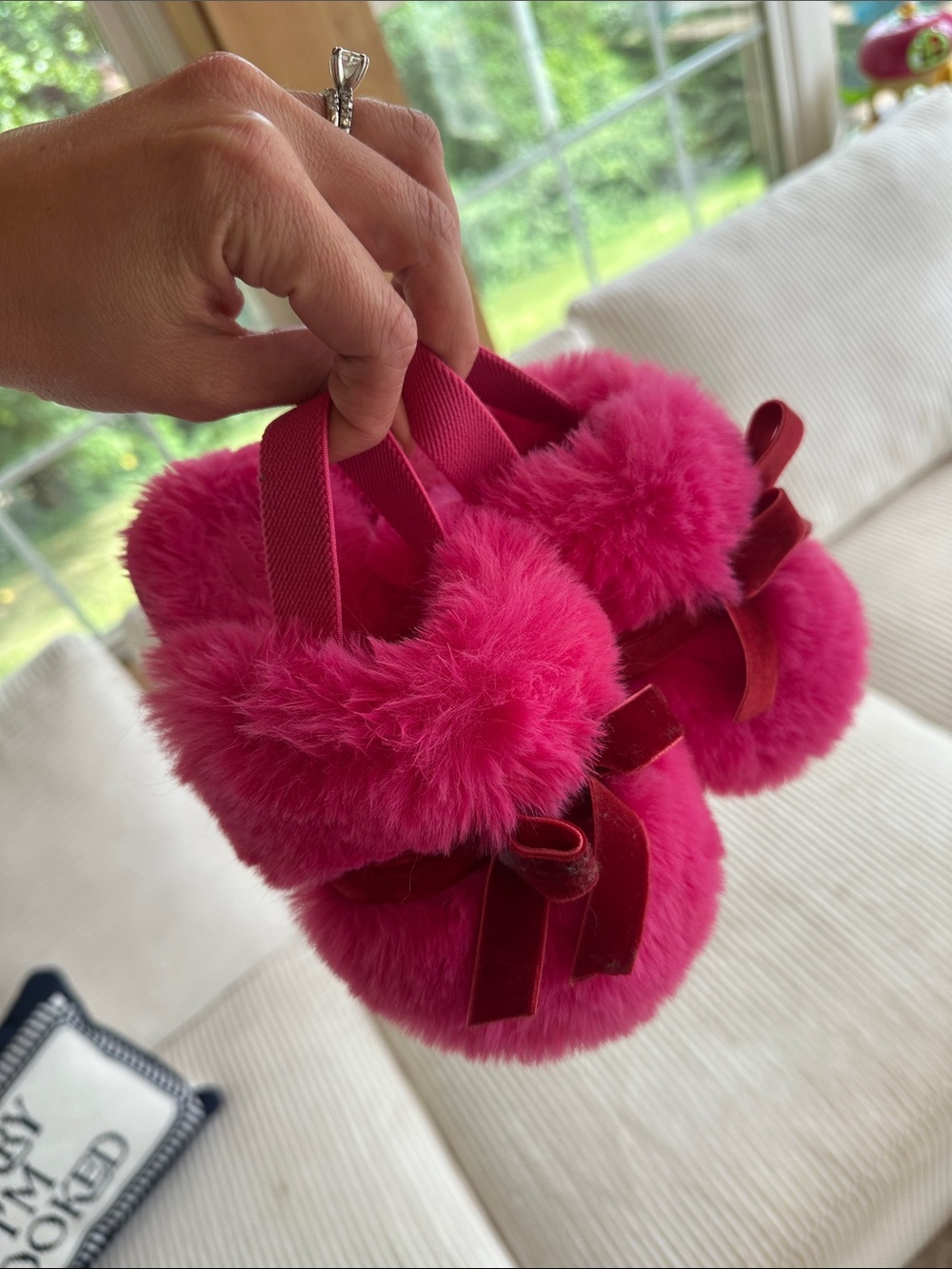 Cat & Jack Pink Fuzzy Pom Pom Baby Slippers